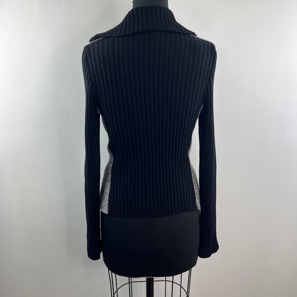 Luisa Spagnoli Gray Black Moto Jacket Tweed Knit Collared Asymmetric Zip Size 46 - Picture 6 of 9